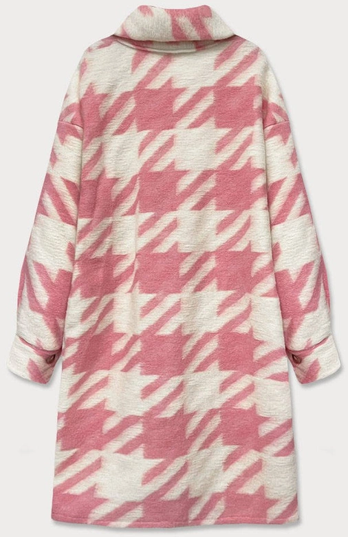 Koszulowy płaszcz damski pepitka różowy (2099)