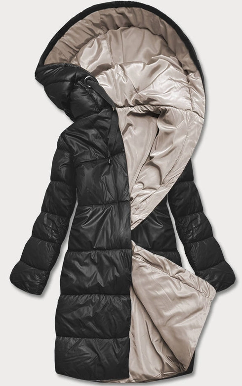 DŁUGA DWUSTRONNA KURTKA ZIMOWA CZARNY/CAPPUCCINO (L22-9852-1/62)