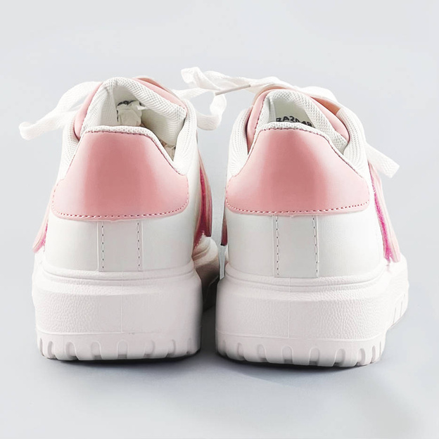 Damskie buty sportowe z nakładką na sznurowadła biało-różowe (ra2049)