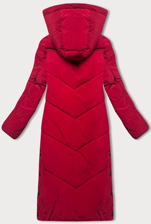 Długa zimowa kurtka damska na futerku LHD bordowa (LHD-24571)