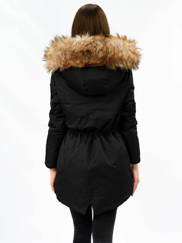DWUSTRONNA ZIMOWA PARKA DAMSKA Z KAPTUREM CZARNO-RÓŻOWA (B2636)