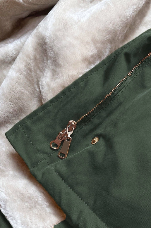 Damska parka zimowa na futerku army (b508)