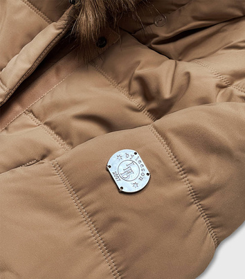 PARKA ZIMOWA DAMSKA NA FUTRZE JASNY BRĄZ (M-21013)