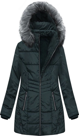 DŁUŻSZA PIKOWANA KURTKA Z KAPTUREM CIEMNOZIELONA (B2625-30)