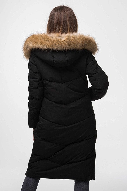 PROSTY PŁASZCZ ZIMOWY DAMSKI Z KAPTUREM CZARNY (J9-007)