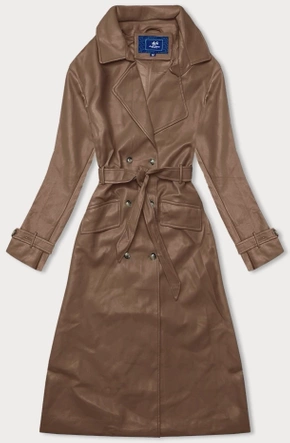 Dwurzędowy klasyczny płaszcz damski ze skóry ekologicznej Ann Gissy camel (AG6-30)