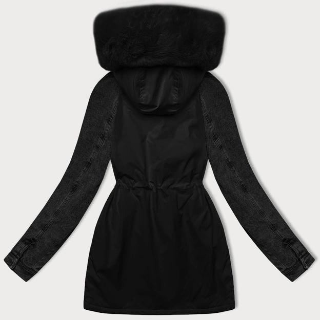 Parka damska z jeansowymi rękawami Way Mode czarny-czarny (WD202301)