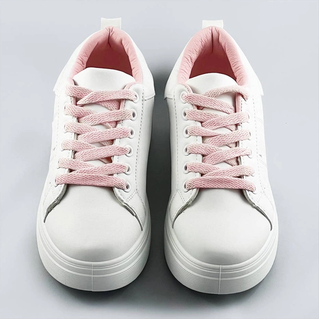 Damskie sneakersy sznurowane biało-różowe (c1029)
