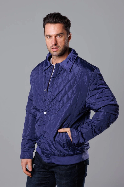 Pikowana kurtka męska z kołnierzem granatowa (58M13081-215)