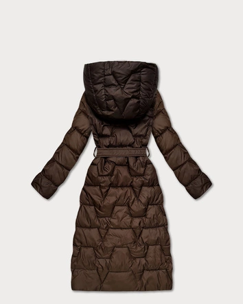 Dwustronny pikowany płaszcz przejściowy do kolan Minority czekoladowy-beż (M6-6015-103+62)