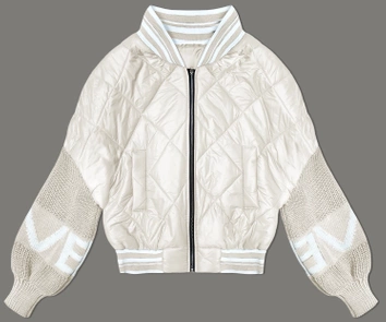 Kurtka damska bomberka ze swetrowymi rękawami jasny beż (2439)