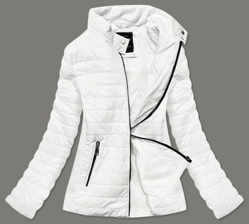 CIENKA KURTKA DAMSKA Z DZIANINOWYMI WSTAWKAMI ECRU (RQW-7013)