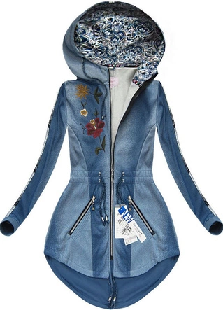 BLUZA Z HAFTAMI I NAPISAMI NIEBIESKA 1/2 (J63BS)