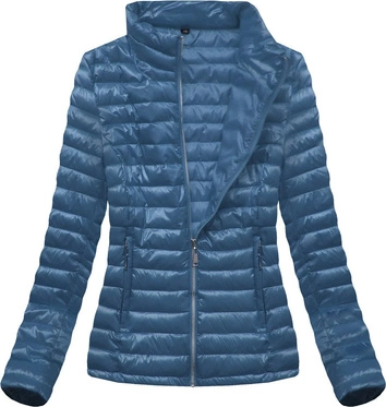 BŁYSZCZĄCA KURTKA ZE STÓJKĄ NIEBIESKA (B2677)