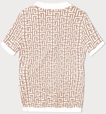 Bluzka z dzianiny z krótkim rękawem beżowa (009)