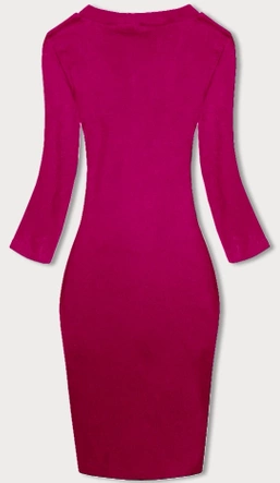  Dopasowana sukienka w prążki z okrągłym dekoltem fuksja (5131-08)