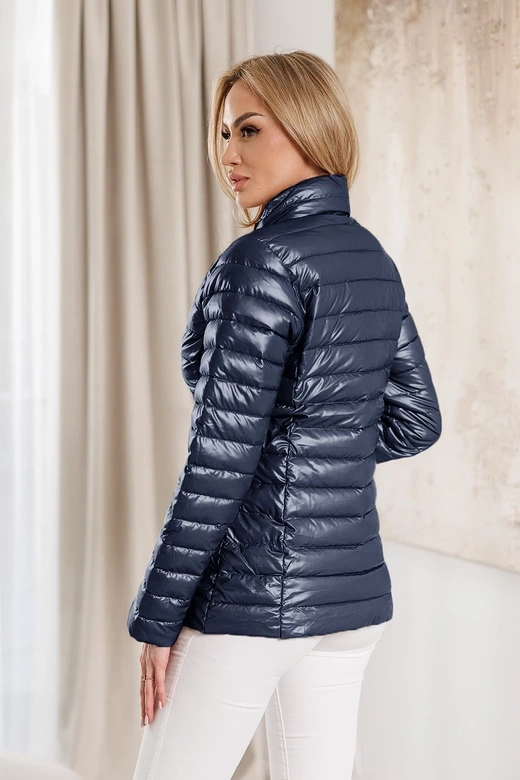 Pikowana kurtka damska ze stójką granatowa (16M9110-215)