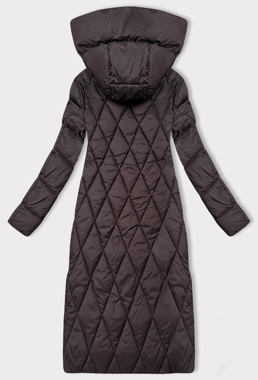 Długa zimowa kurtka damska z kapturem Libland brązowa (7832)