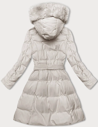 Zimowa kurtka damska z ozdobnym futrem ecru (5M3158-254)