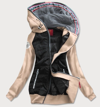 BLUZA DAMSKA Z ŁĄCZONYCH MATERIAŁÓW CZARNO-BEŻOWA (732)