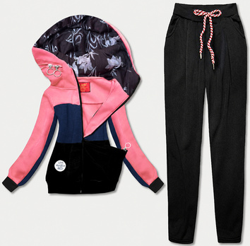 Dres damski bluza + spodnie róż/granat/czarny (AMG808/1)