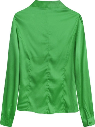 SATYNOWA KOSZULA Z WIĄZANĄ STÓJKĄ ZIELONA (1064)