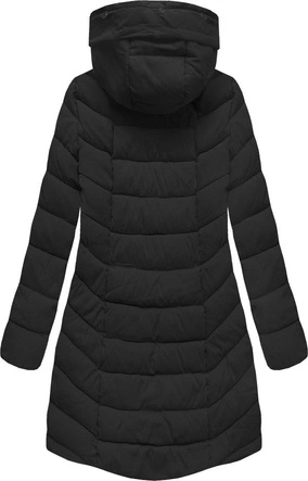 DŁUŻSZA ZIMOWA KURTKA DAMSKA Z KAPTUREM CZARNA (B2646)