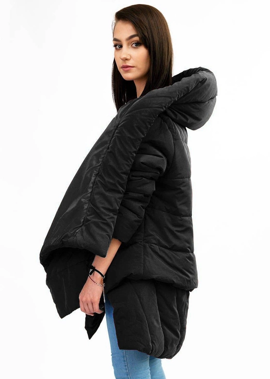 ASYMETRYCZNA DAMSKA KURTKA ZIMOWA CZARNA (X700XART)