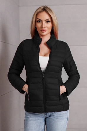 Pikowana kurtka damska ze stójką czarna (16M9111-392)