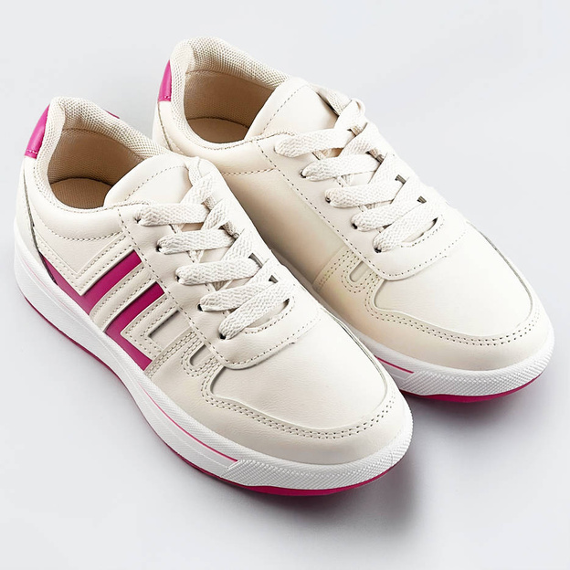 Sportowe buty damskie ecru-róż (ad-587)