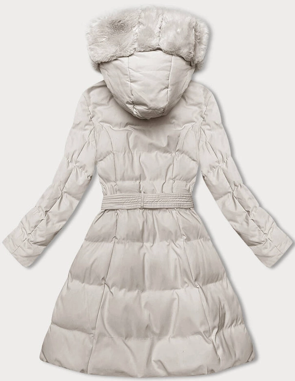 Zimowa kurtka damska z ozdobnym futrem ecru (5M3158-254)