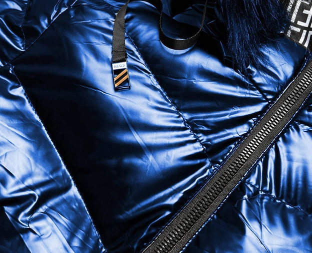Błyszcząca kurtka zimowa z wzorzystymi wstawkami niebieska ciemna (xw809x)