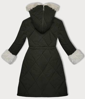 Pikowana kurtka zimowa na futrze Way Mode army-beż (WD202308)