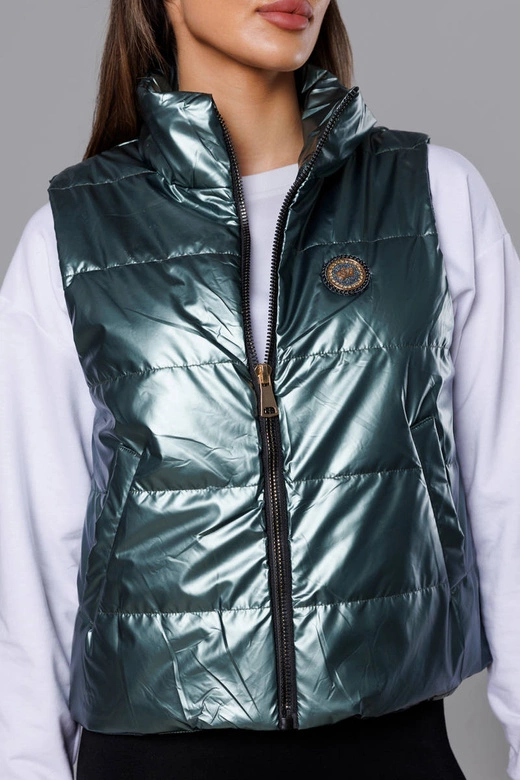 Krótka kamizelka ze stójką damska zielona (B8152-10)