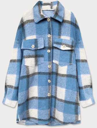 KOSZULOWY PŁASZCZ DAMSKI KRATA NIEBIESKI (2431)