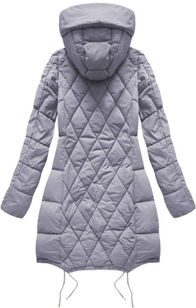 Pikowana damska kurtka zimowa z kapturem wrzos (7705BIG)