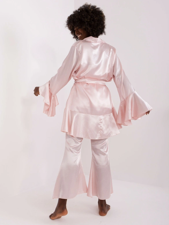 Trzyczęściowa satynowa piżama ze spodniami Goodlookin jasny róż (1079)