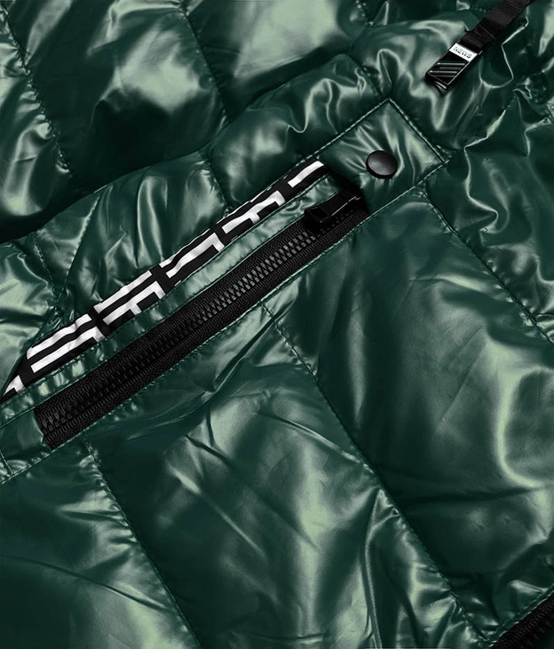Błyszcząca kurtka z wzorzystymi wstawkami zielona (w718)