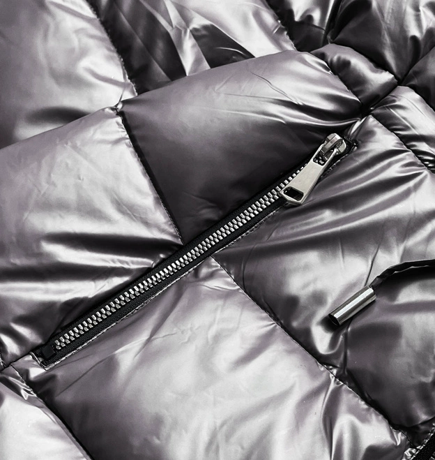 Metaliczna kurtka dwustronna damska szara (b8070-70)