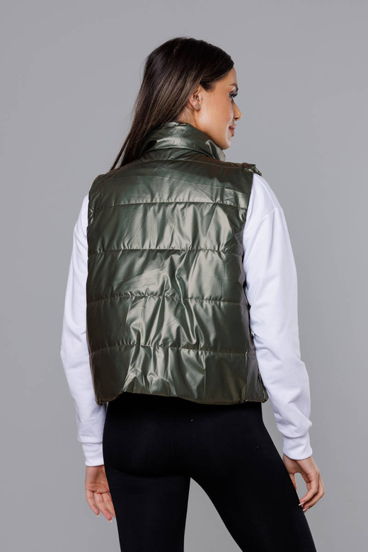 Krótka kamizelka ze stójką damska khaki (B8152-11)