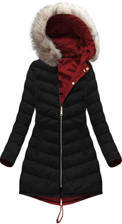 DWUSTRONNA DAMSKA KURTKA ZIMOWA Z KAPTUREM BORDOWO-CZARNA (W632)