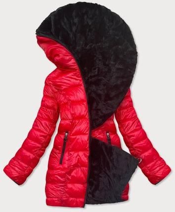 DWUSTRONNA KURTKA DAMSKA ZIMOWA CZERWONO-CZARNA (B9582-401)