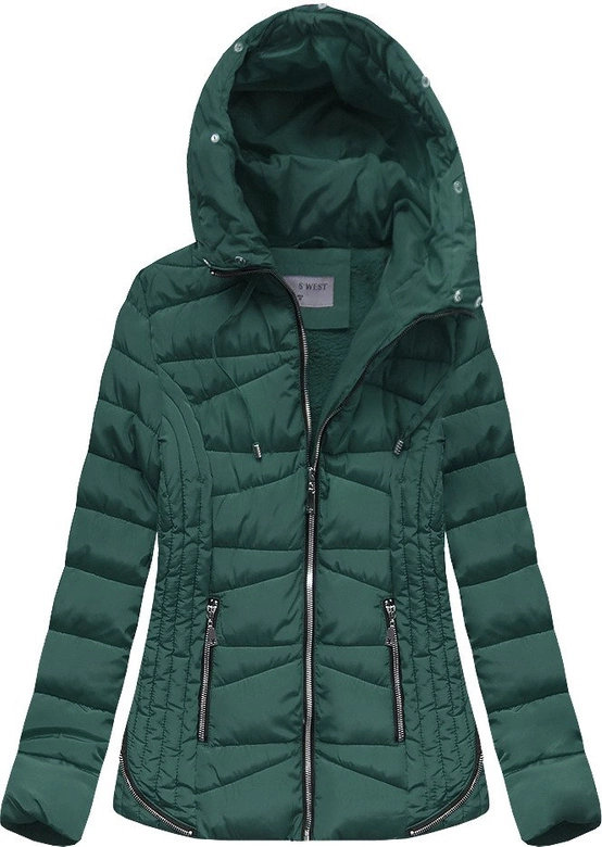 PIKOWANA ZIMOWA KURTKA DAMSKA Z KAPTUREM BUTELKOWA ZIELEŃ (B2631)