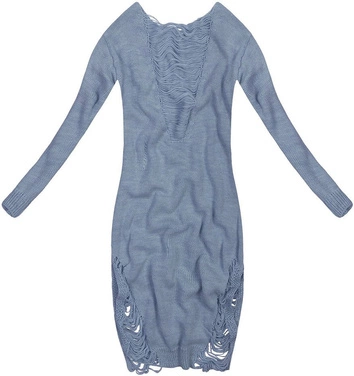 SWETER O DŁUGOŚCI MAXI Z PRZETARCIAMI NIEBIESKI (63ART)