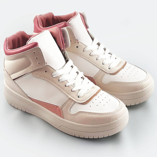 Damskie sneakersy za kostkę beżowo-różowe (wh2122)