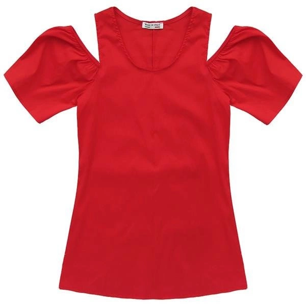 BLUZKA Z OPUSZCZONYMI RAMIONAMI CZERWONA (9606)