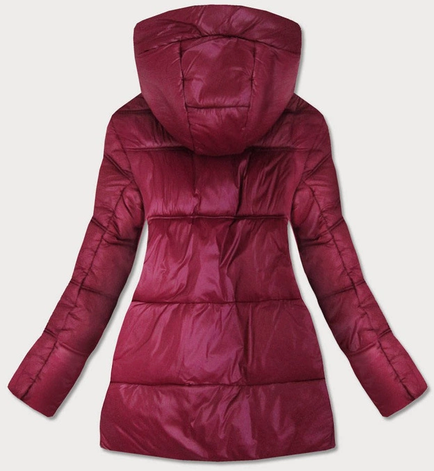 ASYMETRYCZNA DAMSKA KURTKA PIKOWANA BORDOWA (7658)