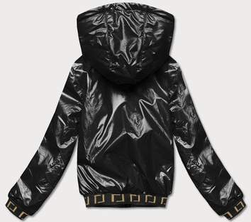 Krótka kurtka damska z kapturem czarna (B8077-1)