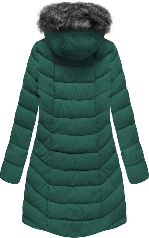 DŁUŻSZA ZIMOWA KURTKA DAMSKA Z KAPTUREM CIEMNOZIELONA (B2646)