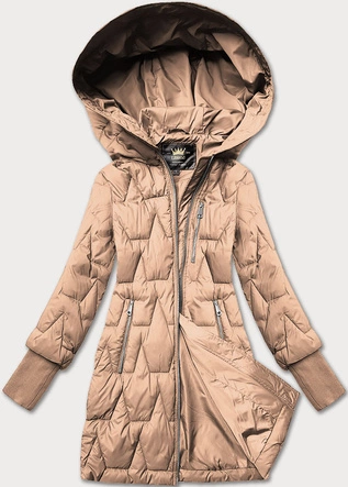 Pikowana przejściowa kurtka damska z dzianinowymi ściągaczami Libland beżowa (LD-7775)